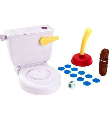 Mattel Flushin Frenzy board game for kids, colorful game pieces and playing cards from the popular game by Mattel.