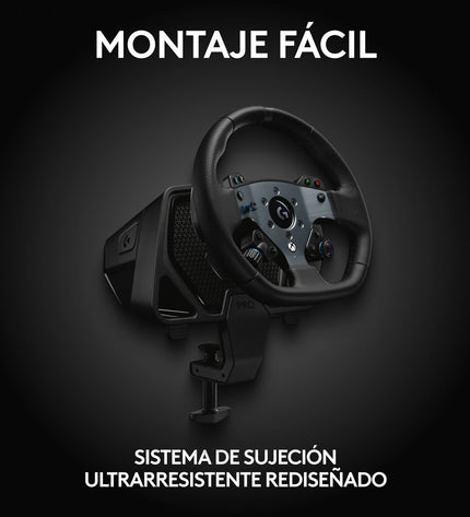 Logitech G PRO racing steering wheel for gaming consoles, featuring a sleek black design and realistic control layout.