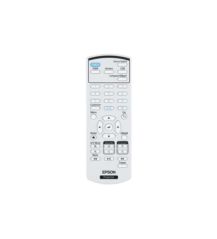 Epson V11HB58040 projector displaying a vibrant image, with a sleek design and control buttons visible on the front.