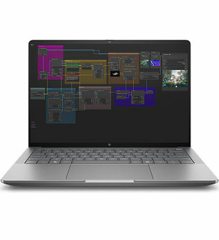 HP 14-inch Spanish Qwerty laptop, model A3ZP4ET#ABE, showing keyboard layout and sleek design.