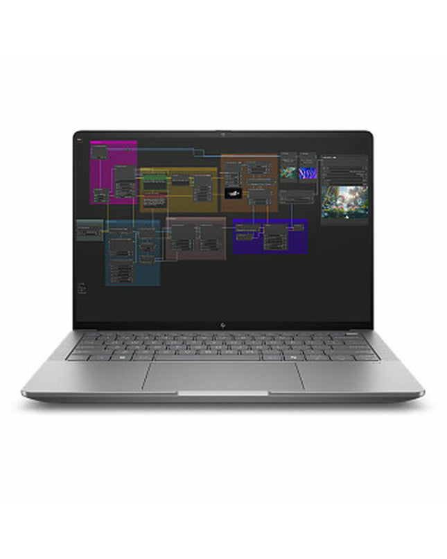HP 14-inch Spanish Qwerty laptop, model A3ZP4ET#ABE, showing keyboard layout and sleek design.