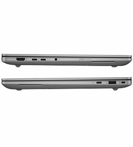 HP Laptop A3ZP4ET#ABE with 14-inch display, Qwerty Spanish keyboard, positioned on a desk with a sleek design