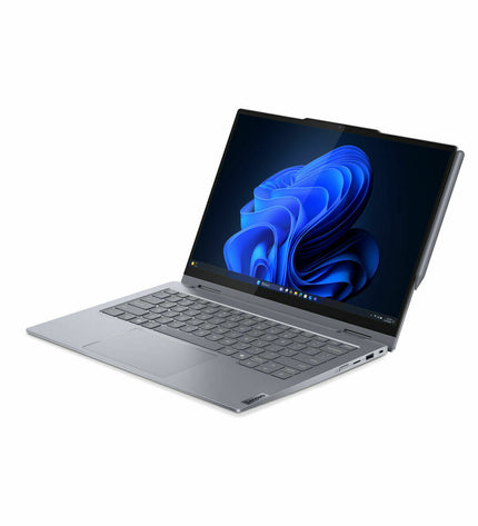 Lenovo 14-inch laptop with 16GB RAM, 512GB SSD, Qwerty Spanish keyboard, sleek design, open showing screen and keyboard