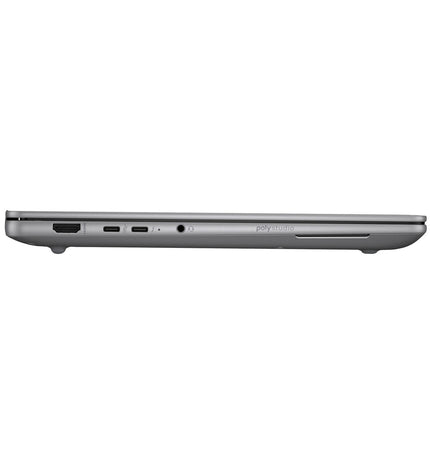 HP A3ZP7ET#ABE 14-inch laptop with 32GB RAM and 1TB SSD, shown from a side angle with keyboard and screen visible.