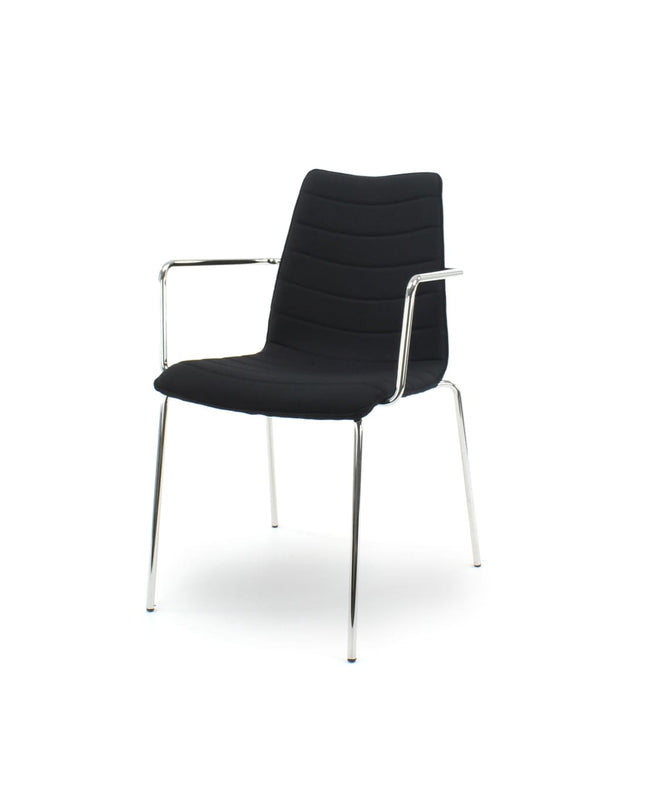 Workliving Verona Eetkamerstoel / Vergaderstoel met Armleuning - Zwart Mirage - Chroom onderstel