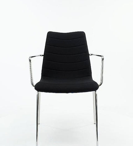 Workliving Verona Dining Chair / Meeting Chair with Armrest - Black Mirage - Chrome Base