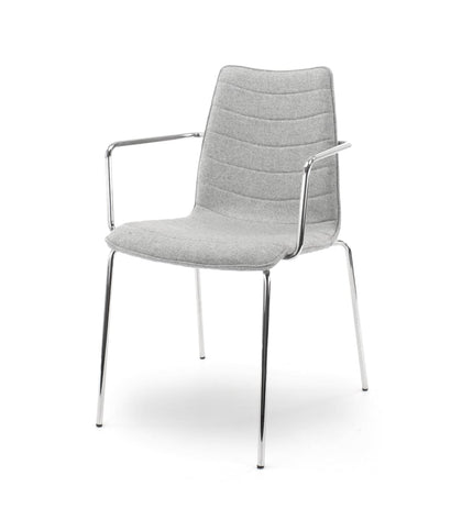 Workliving Verona eetkamerstoel/vergaderstoel met armleuning - lichtgrijs wolvilt - chroom onderstel