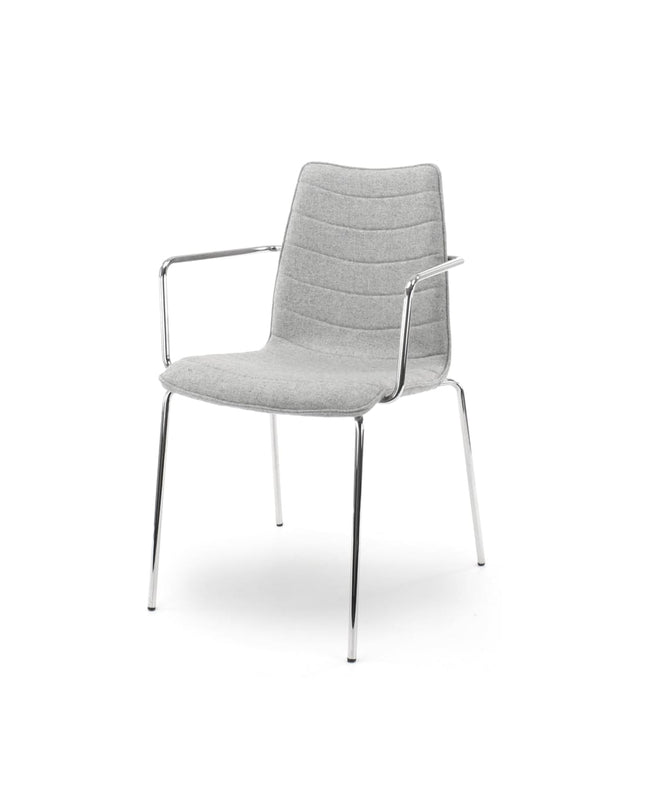Workliving Verona eetkamerstoel/vergaderstoel met armleuning - lichtgrijs wolvilt - chroom onderstel