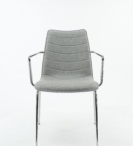 Workliving Verona eetkamerstoel/vergaderstoel met armleuning - lichtgrijs wolvilt - chroom onderstel