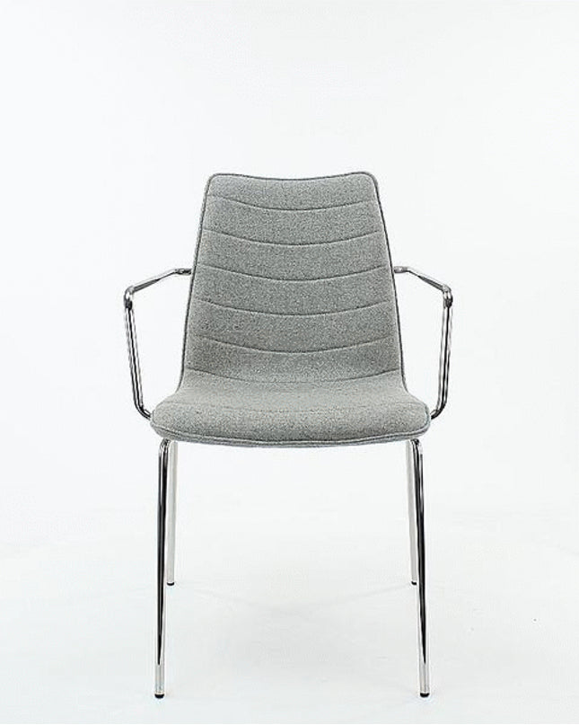 Workliving Verona eetkamerstoel/vergaderstoel met armleuning - lichtgrijs wolvilt - chroom onderstel