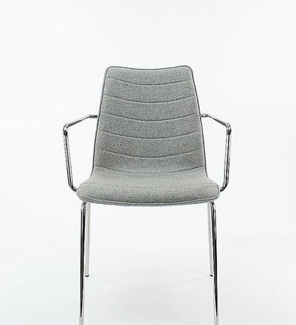 Workliving Verona Dining Chair / Meeting Chair with Armrest - Light Grey Wool Felt - Chrome Base