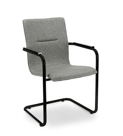 Workliving Vergaderstoel X6 - Sledeframe - Wolvilt Fenice 602 middengrijs - frame zwart
