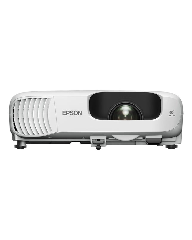 Epson V11HB62040 Full HD projector with 3700 lumens, electronic home cinema TV, sleek design, and connectivity ports visible.