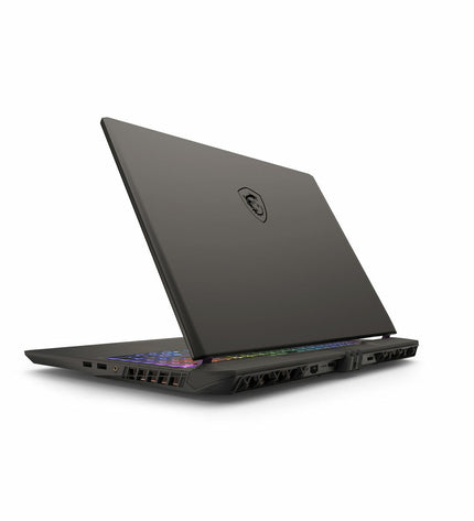 MSI 16-inch laptop with 32GB RAM, 1TB SSD, and RTX 5080 graphics, shown open with keyboard and screen visible.