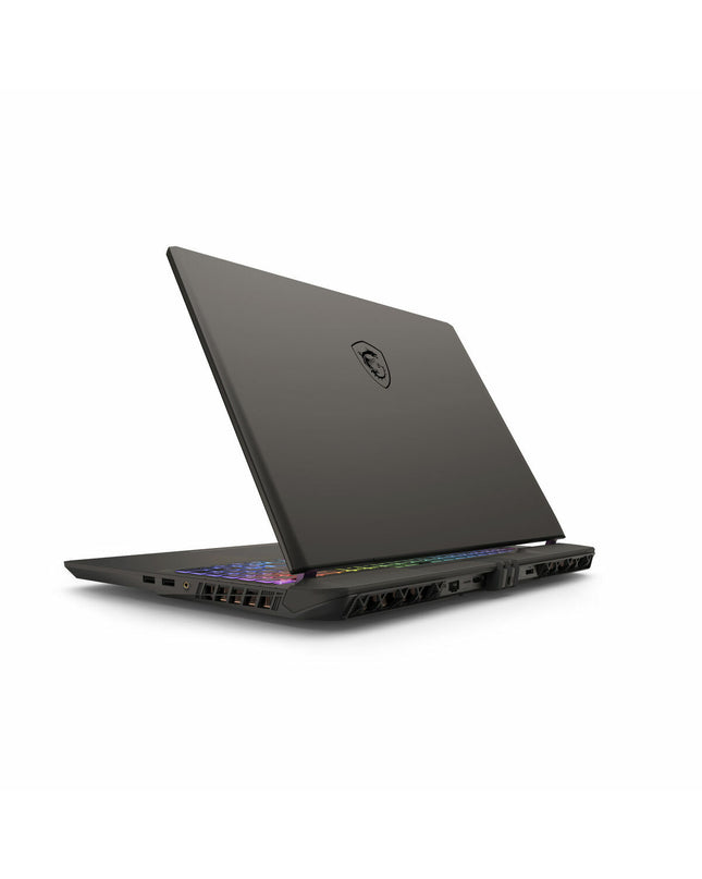 MSI 16-inch laptop with 32GB RAM, 1TB SSD, and RTX 5080 graphics, shown open with keyboard and screen visible.
