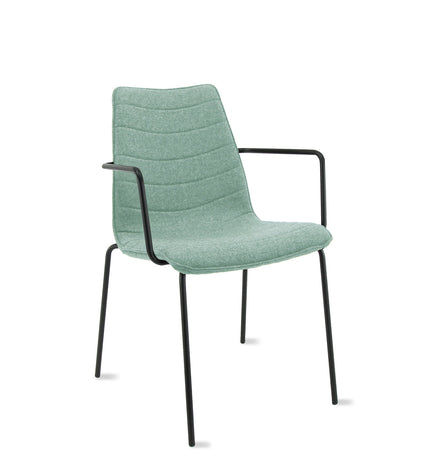 Workliving Verona eetkamerstoel/vergaderstoel - met armleuningen - wolvilt Fenice 455 zachtgroen - zwart frame
