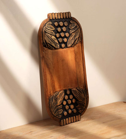 Handcrafted Black Wash Carved Grapes Wooden Serving Board | Rustic Cheese & Charcuterie Platter Tray