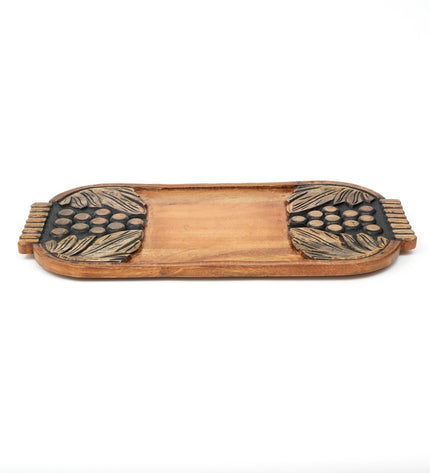 Handcrafted Black Wash Carved Grapes Wooden Serving Board | Rustic Cheese & Charcuterie Platter Tray