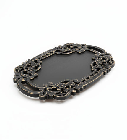 Handcrafted Black Adirondack Carved Wood Serving Tray | Rustic Decorative Wooden Tray with Handles | Farmhouse Decor