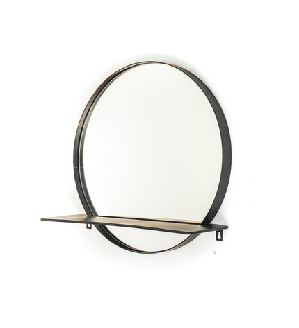 Mirror - Round - Metal - With Shelf - Black - Ø 40 cm
