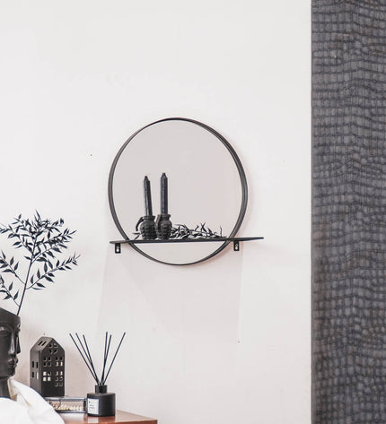 Mirror - Round - Metal - With Shelf - Black - Ø 40 cm