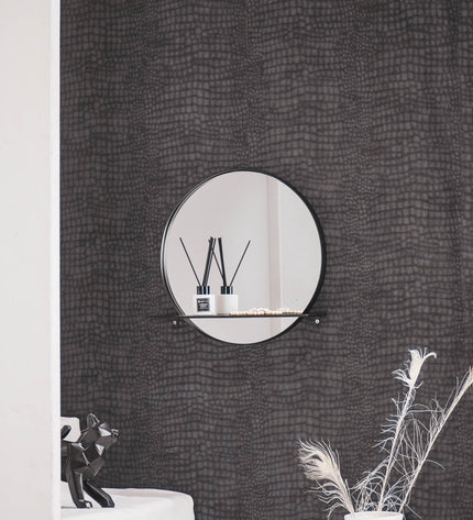 Mirror - Round - Metal - With Shelf - Black - Ø 40 cm