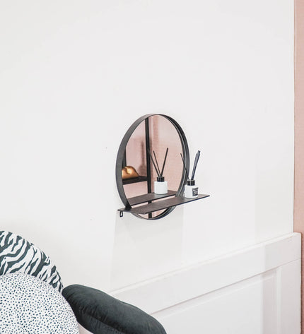 Mirror - Round - Metal - With Shelf - Black - Ø 40 cm