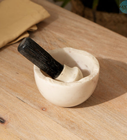 Premium Handcrafted Natural Stone and Marble Mortar and Pestle - Durable Spice and Herb Grinder and Crusher Kitchen Tool
