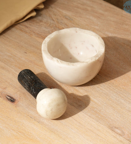Premium Handcrafted Natural Stone and Marble Mortar and Pestle - Durable Spice and Herb Grinder and Crusher Kitchen Tool
