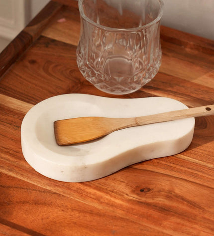 Bela White Marble Spoon Rest, Premium Kitchen Utensil Holder for Countertop, Ladle & Spatula Stand, Heat-Resistant, Easy