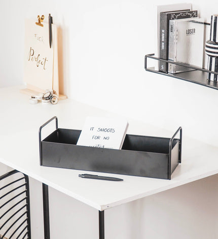 Tray - With Handles - Metal - Black - 41.5 x 15.5 x 13 cm