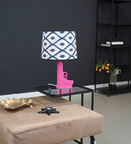 Lampshade - Kelim Print - Polyester - Black/White-26x30x23cm