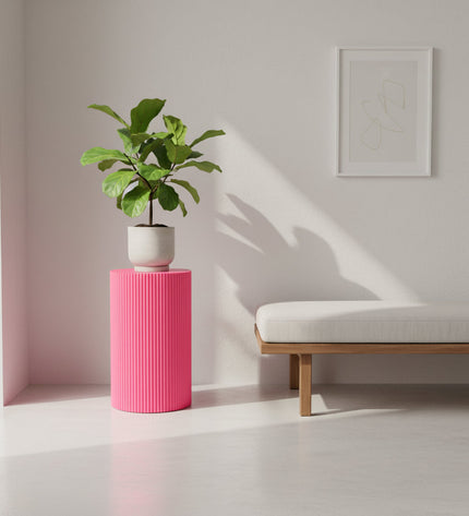 Side Table / Pillar - Cylinder - MDF - Neon Pink - 30 x 54 cm