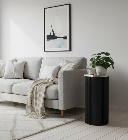 Side Table / Pillar - Cylinder - MDF - Black - 30 x 65 cm