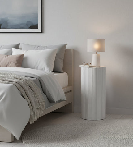 Side Table / Pillar - Cylinder - MDF - White - 30 x 65 cm