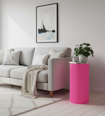Side table / Pillar - Cylinder - MDF - Neon Pink - 30 x 65 cm