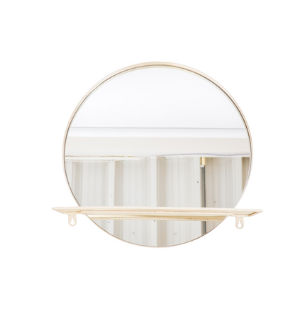 Round Metal Mirror with Shelf - Sand - Ø40 cm