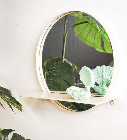 Round Metal Mirror with Shelf - Sand - Ø40 cm