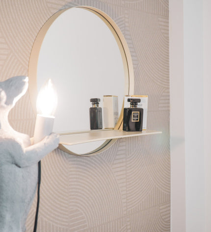 Round Metal Mirror with Shelf - Sand - Ø40 cm