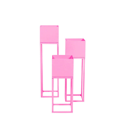 Plant holder - metal - pink - S3 - 15x15x60/50/40 cm
