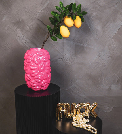 Vase - Kisses - Ceramic - Neon Pink - 17 x 17 x 27 cm