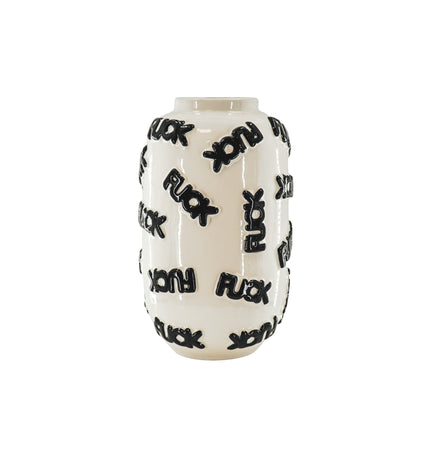 Vase - 'FUCK' - Ceramics - White/Black - 17x17x27cm