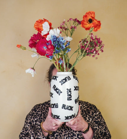Vase - 'FUCK' - Ceramics - White/Black - 17x17x27cm