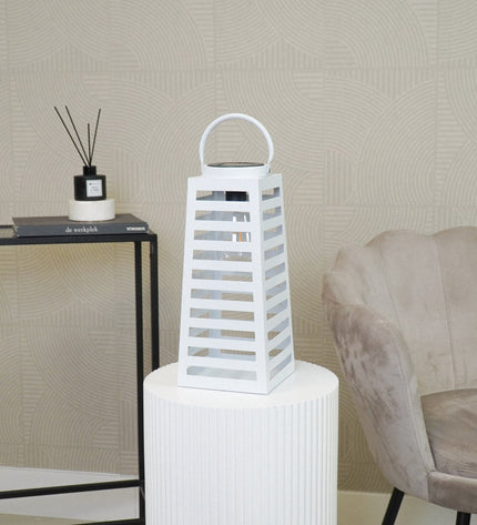 Lamp - Lantern - Solar-powered - Metal - White - 14 x 32.5 cm