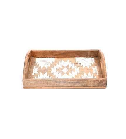 Matterhorn Carved Mango Wood Nesting Tray Set of 3 - Whitewashed Decorative Serving Trays for Home Decor