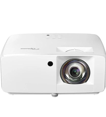 Optoma ZX350ST XGA projector showing front view with lens and control buttons, perfect for home cinema and electronics setup.