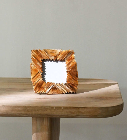 Rustic Handcrafted Mosaic Wood Photo Frame | Natural Wooden Picture Frame | Wall & Tabletop Decor | Farmhouse Bohemian G