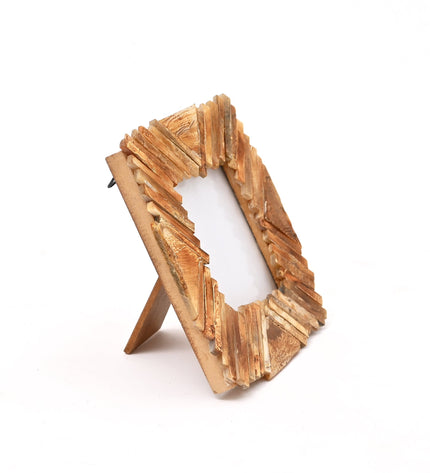 Rustic Handcrafted Mosaic Wood Photo Frame | Natural Wooden Picture Frame | Wall & Tabletop Decor | Farmhouse Bohemian G