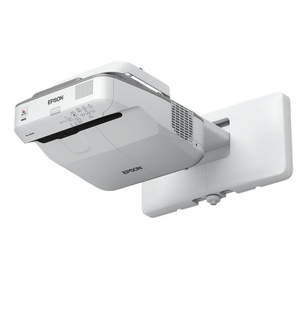 Epson EB-685WI WXGA projector showing image projection with control buttons on a sleek electronic device.