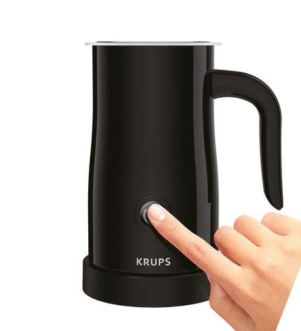 Krups XL1008 black milk frother with 500W power and 150ml capacity, compact electric kitchen appliance for creamy coffee drinks